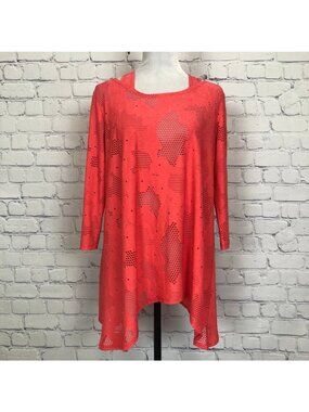 Clara Sun Woo Orange Cut-Out Tunic Size M Stretch Knit 3/4 Sleeve